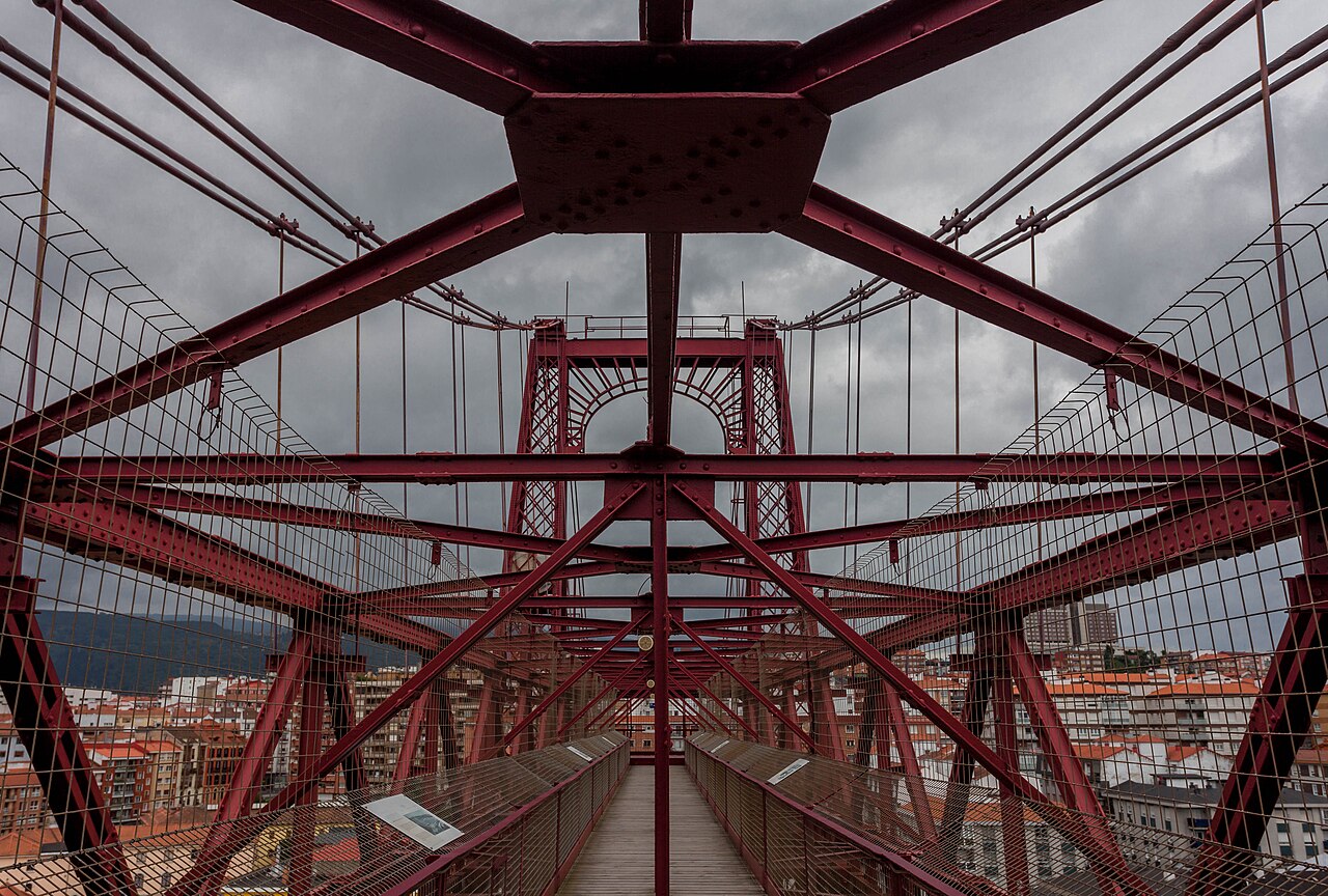 Vista completa del Puente de Vizcaya sobre la ría del Nervión