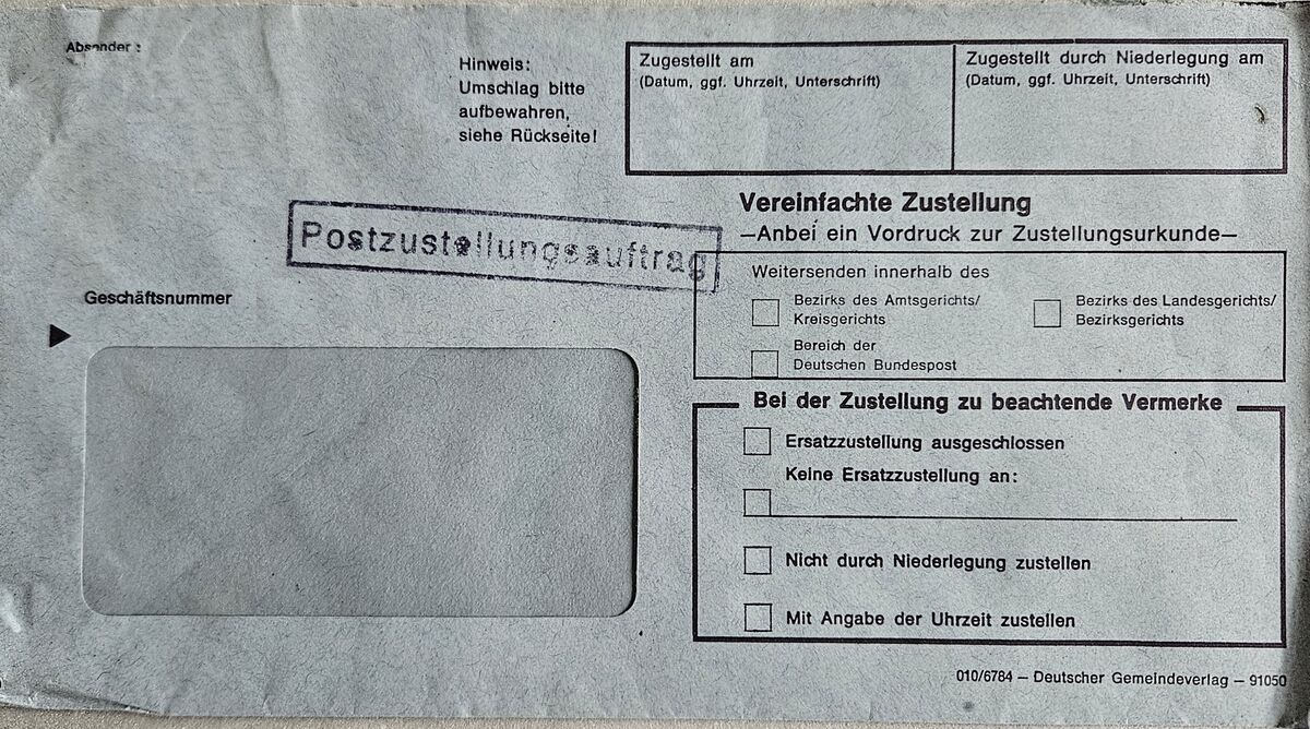 Sobre de una carta enviada como envío certificado